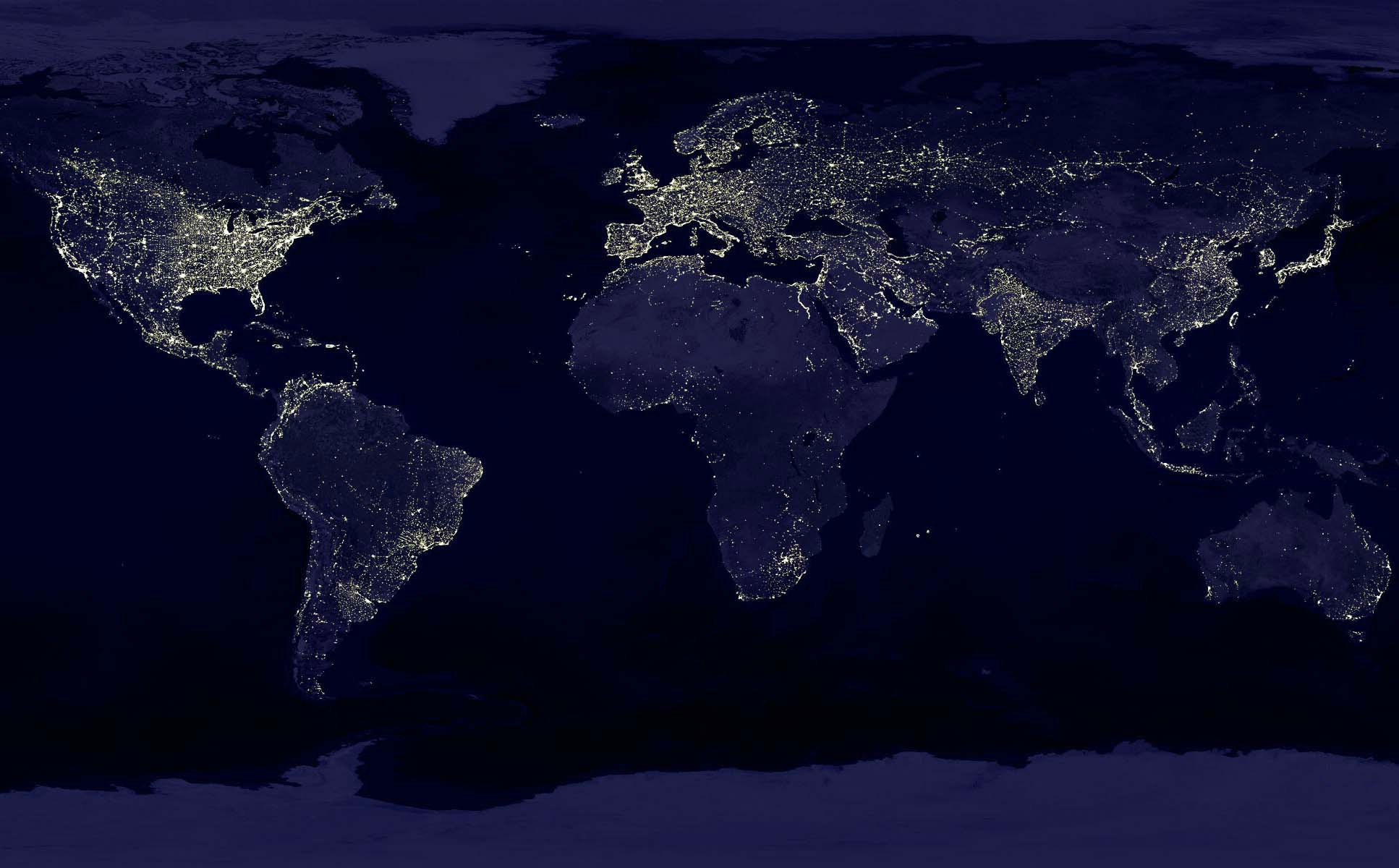 Ночная карта мира со спутника